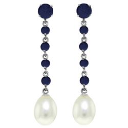 ALARRI 10 Carat 14K Solid White Gold Only Now Sapphire Pearl Earrings