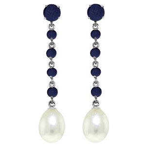 ALARRI 10 Carat 14K Solid White Gold Only Now Sapphire Pearl Earrings