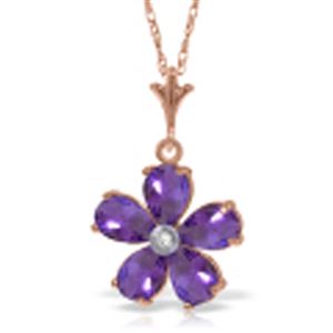 ALARRI 14K Solid Rose Gold Necklace w/ Natural Purple Amethysts & Diamond