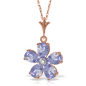 ALARRI 14K Solid Rose Gold Necklace w/ Natural Tanzanites & Diamond