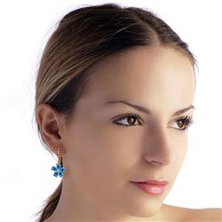 ALARRI 14K Solid Rose Gold Leverback Earrings w/ Blue Topaz & Diamond