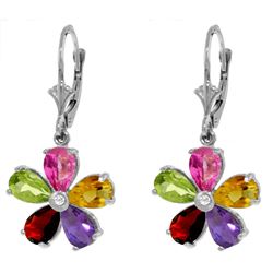 ALARRI 4.43 Carat 14K Solid White Gold Leverback Earrings Multi Gemstones Diamond