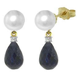 ALARRI 8.7 Carat 14K Solid Gold Stud Earrings Diamond, Sapphire Pearl