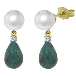 ALARRI 8.7 Carat 14K Solid Gold Stud Earrings Diamond, Emerald Pearl