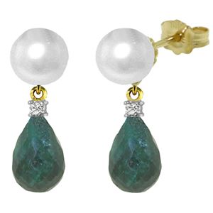 ALARRI 8.7 Carat 14K Solid Gold Stud Earrings Diamond, Emerald Pearl