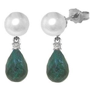 ALARRI 8.7 CTW 14K Solid White Gold Stud Earrings Diamond, Emerald Pearl