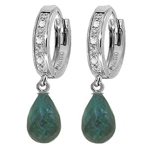 ALARRI 6.64 CTW 14K Solid White Gold Hoop Earrings Diamond Emerald