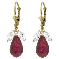 ALARRI 18.6 Carat 14K Solid Gold Leverback Earrings Ruby White Topaz