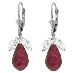 ALARRI 18.6 Carat 14K Solid White Gold Leverback Earrings Ruby White Topaz