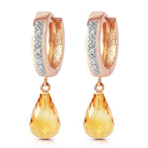 ALARRI 14K Solid Rose Gold Hoop Earrings w/ Diamonds & Citrines