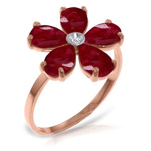 ALARRI 14K Solid Rose Gold Ring w/ Natural Diamond & Rubies