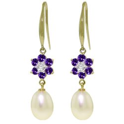 ALARRI 9.01 CTW 14K Solid Gold Fish Hook Earrings Diamond, Amethyst Pearl