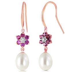 ALARRI 14K Solid Rose Gold Fish Hook Earrings w/ Diamonds, Amethysts & Pearls