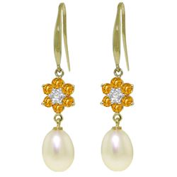 ALARRI 9.01 CTW 14K Solid Gold Fish Hook Earrings Diamond, Citrine Pearl