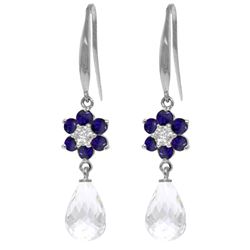 ALARRI 5.51 CTW 14K Solid White Gold Hook Earrings Diamond, Sapphire White Topaz