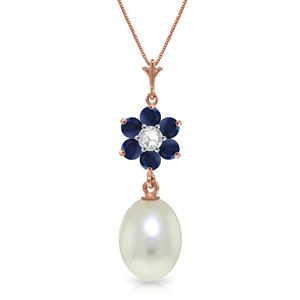 ALARRI 4.53 CTW 14K Solid Rose Gold Necklace Natural Pearl, Sapphire Diamond
