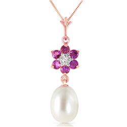 ALARRI 4.53 Carat 14K Solid Rose Gold Necklace Natural Pearl, Amethyst Diamond