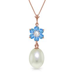 ALARRI 4.53 Carat 14K Solid Rose Gold Necklace Pearl, Blue Topaz Diamond