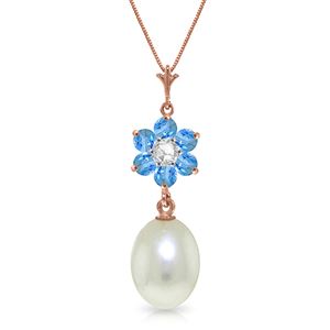 ALARRI 4.53 Carat 14K Solid Rose Gold Necklace Pearl, Blue Topaz Diamond