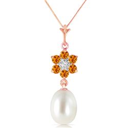 ALARRI 4.53 Carat 14K Solid Rose Gold Necklace Natural Pearl, Citrine Diamond