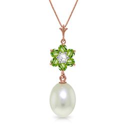 ALARRI 4.53 Carat 14K Solid Rose Gold Necklace Natural Pearl, Peridot Diamond