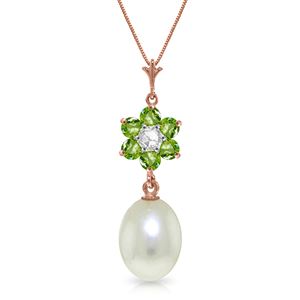 ALARRI 4.53 Carat 14K Solid Rose Gold Necklace Natural Pearl, Peridot Diamond
