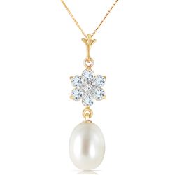 ALARRI 4.53 Carat 14K Solid Gold Necklace Natural Pearl, Aquamarine Diamond