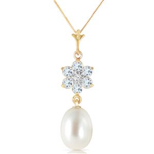 ALARRI 4.53 Carat 14K Solid Gold Necklace Natural Pearl, Aquamarine Diamond