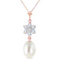 ALARRI 4.53 Carat 14K Solid Rose Gold Necklace Natural Pearl, Aquamarine Diamond