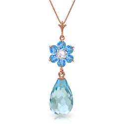 ALARRI 2.78 Carat 14K Solid Rose Gold Necklace Natural Blue Topaz Diamond