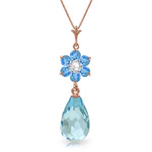 ALARRI 2.78 Carat 14K Solid Rose Gold Necklace Natural Blue Topaz Diamond