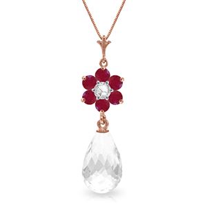 ALARRI 2.78 Carat 14K Solid Rose Gold Necklace Ruby, White Topaz Diamond