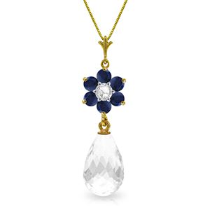 ALARRI 2.78 CTW 14K Solid Gold Necklace Sapphire, White Topaz Diamond