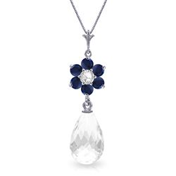 ALARRI 2.78 Carat 14K Solid White Gold Necklace Sapphire, White Topaz Diamond