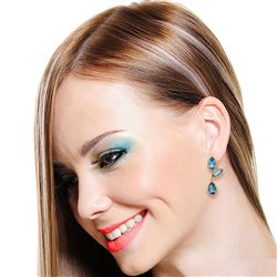 ALARRI 14K Solid Rose Gold Chandelier Earrings w/ Natural Blue Topaz