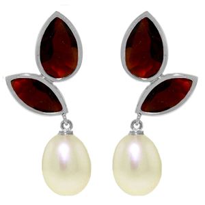 ALARRI 16 Carat 14K Solid White Gold Chandelier Earrings Pearl Garnet