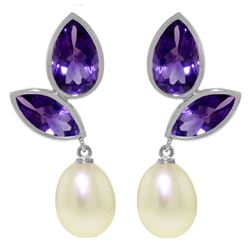 ALARRI 16 Carat 14K Solid White Gold Chandelier Earrings Pearl Amethyst