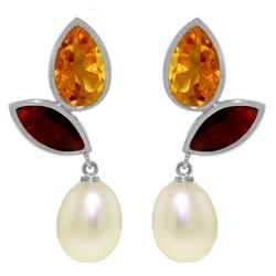ALARRI 16 CTW 14K Solid White Gold Earrings Citrine, Garnet Pearl