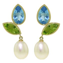 ALARRI 16.6 CTW 14K Solid Gold Earrings Peridot, Blue Topaz Pearl