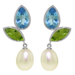 ALARRI 16.6 Carat 14K Solid White Gold Earrings Peridot, Blue Topaz Pearl