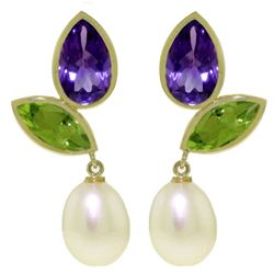 ALARRI 16.6 Carat 14K Solid Gold Earrings Peridot, Amethyst Pearl