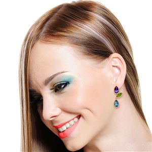 ALARRI 14K Solid Rose Gold Earrings w/ Amethysts, Peridots & Blue Topaz