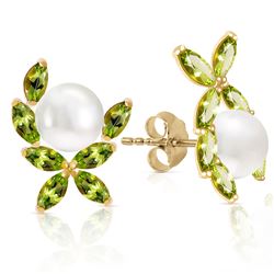 ALARRI 3.25 CTW 14K Solid Gold Stud Earrings Natural Peridot Pearl