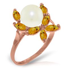 ALARRI 14K Solid Rose Gold Ring w/ Natural Citrines & Pearl