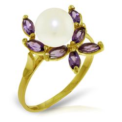 ALARRI 2.65 Carat 14K Solid Gold Ring Natural Amethyst Pearl