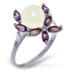 ALARRI 2.65 Carat 14K Solid White Gold Ring Natural Amethyst Pearl