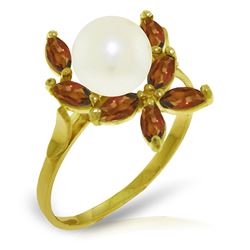 ALARRI 2.65 CTW 14K Solid Gold Ring Natural Garnet Pearl