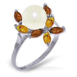 ALARRI 2.63 Carat 14K Solid White Gold Ring Natural Garnet, Citrine Pearl