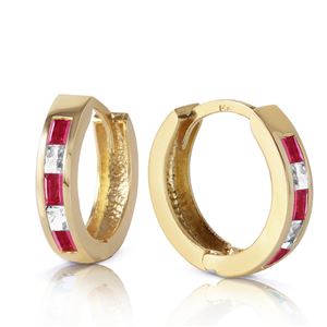 ALARRI 1.26 Carat 14K Solid Gold Hoop Earrings Natural Ruby White Topaz