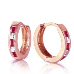 ALARRI 1.26 CTW 14K Solid Rose Gold Hoop Earrings Natural Ruby Rose Topaz